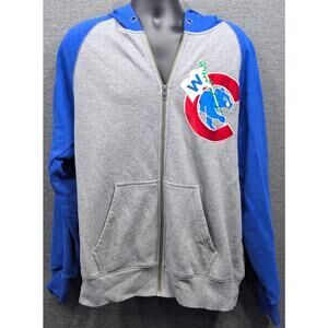 VINTAGE MLB CHICAGO CUBS Hoodie - Blue/Red, Logo, Red Stripe Sleeve, Large